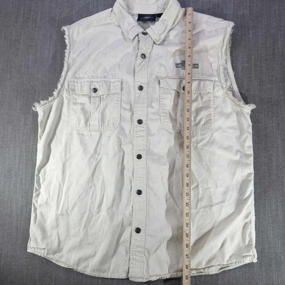 Harley-Davidson Shirt Mens XL White Sleeveless Cutoff Button Up Flag Graphic